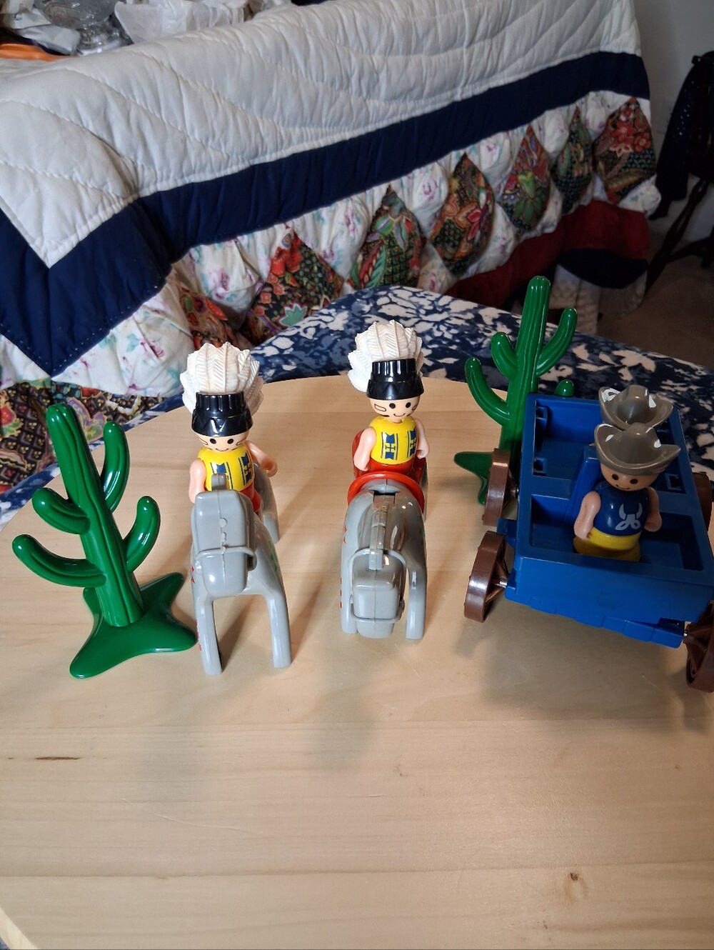 1994 Unimax Vintage Western Replacement Pc. Toy Set with Blue Wagon Green Cacti
